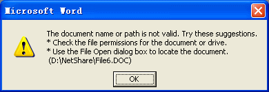 The document name or path is not valid
